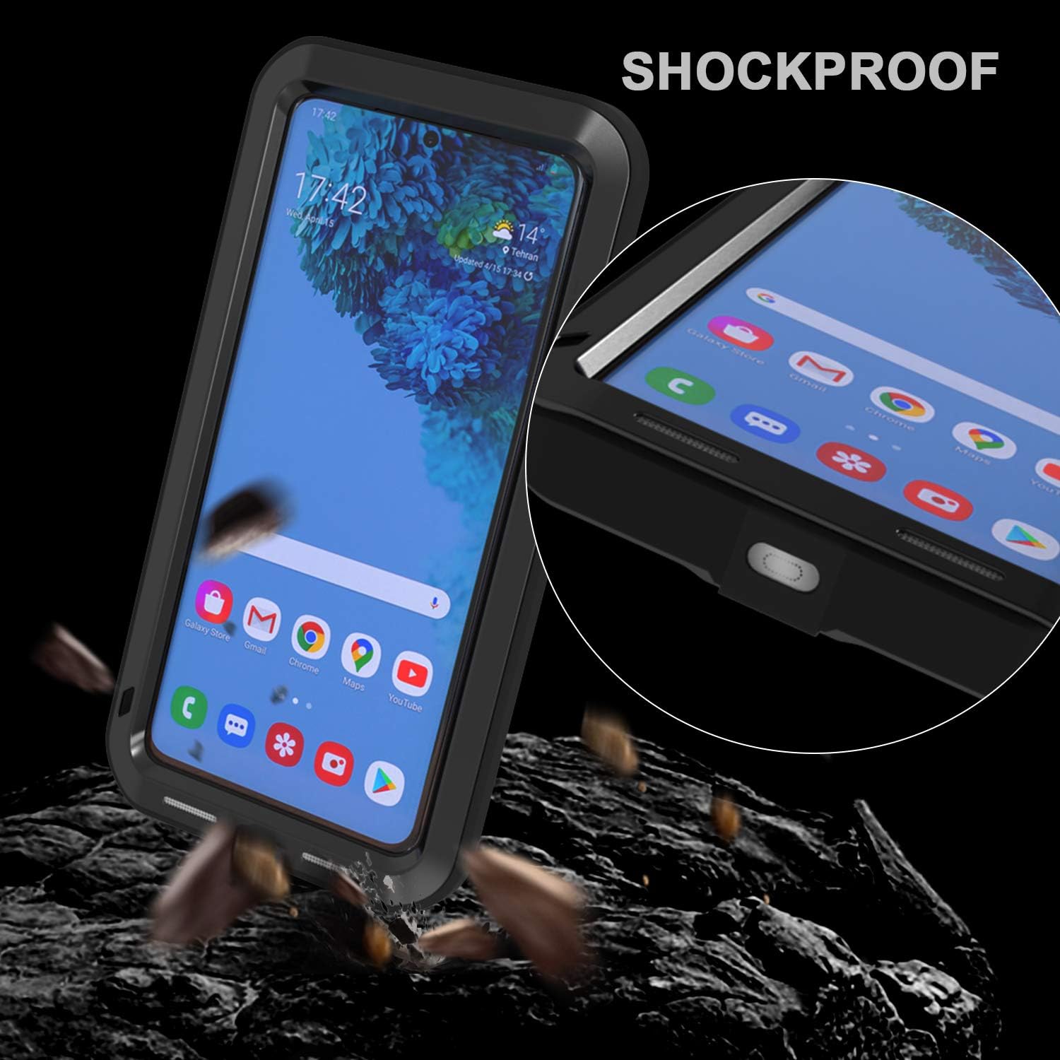 LOVE MEI Military Rugged Case for Samsung Galaxy S21 Ultra, Without Tempered Glass Screen Protector, Shockproof Dustproof Scratch Proof Hybrid Metal and Silicone Gel Heavy Duty Full Body Cover Black