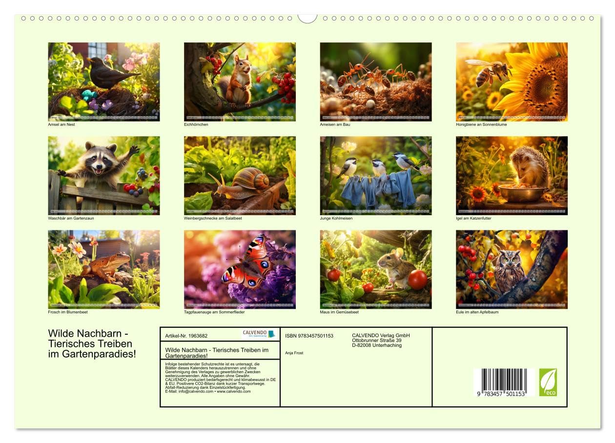 Wilde Nachbarn - Tierisches Treiben im Gartenparadies! (hochwertiger Premium Wandkalender 2026 DIN A2 quer), Kunstdruck in Hochglanz: Spaß im Grünen - Tiere auf Tour im Garten! (CALVENDO Tiere)