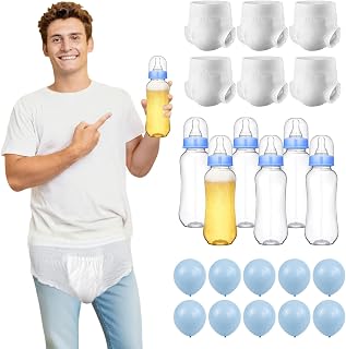 Bottle Chug Baby Shower Game Set - 6 Sets Hilarious Juegos para Baby Shower Big Bottles Adult Diapers Balloons for Bottle Chug Changing Diaper Race Gender Reveal Party Decorations