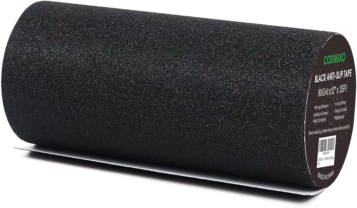 COSIMIXO 12" x 35Ft Heavy Duty Anti Slip Tape,Best 80grit Friction,Grip,Abrasive for Stairs Outdoor/Indoor,Skateboard Grip Tape Safety Non Skid Tread Staircases Anti-Slip Traction Tape Black