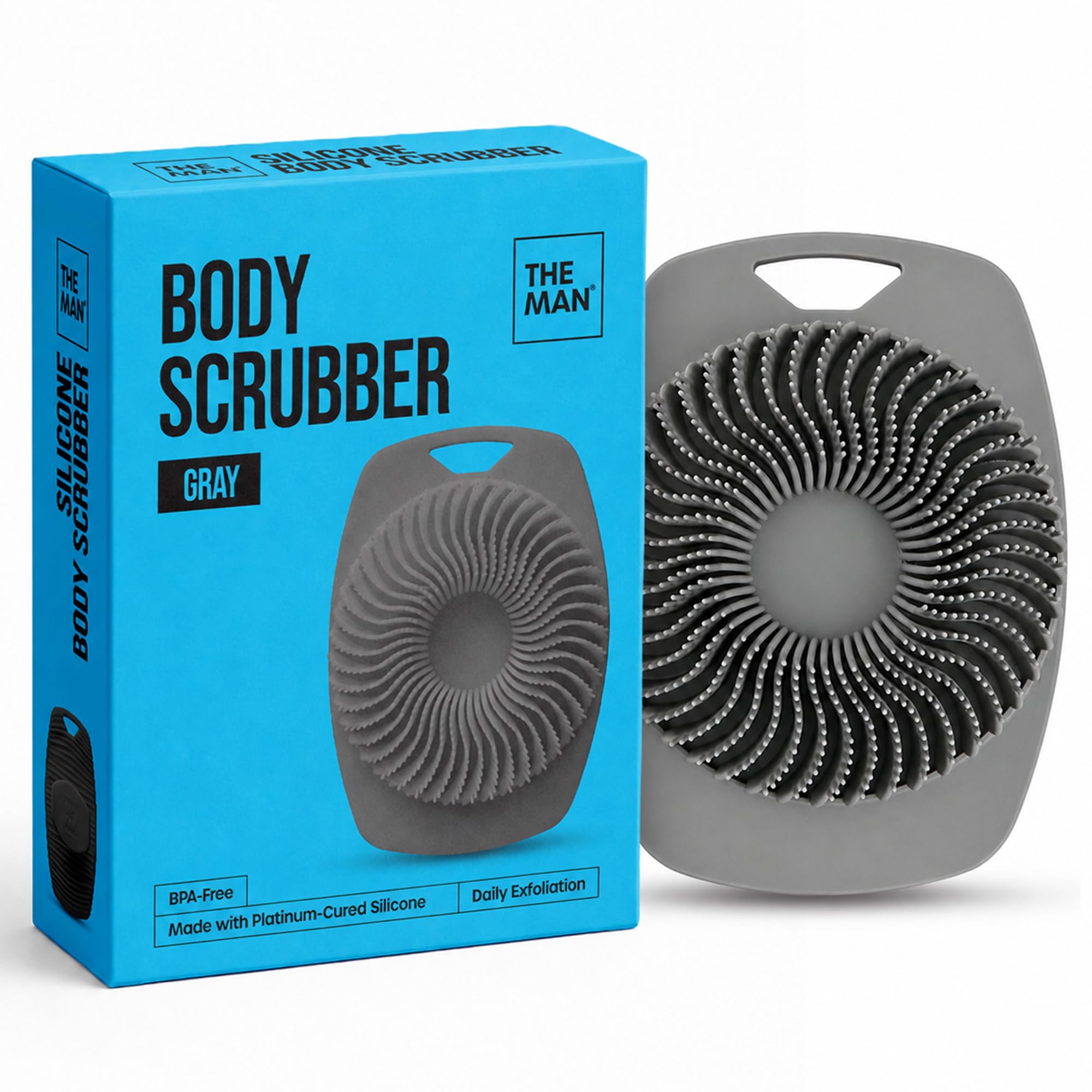 The Man - Scrub corpo in silicone per uomo, alternativa alla luffa, grigio