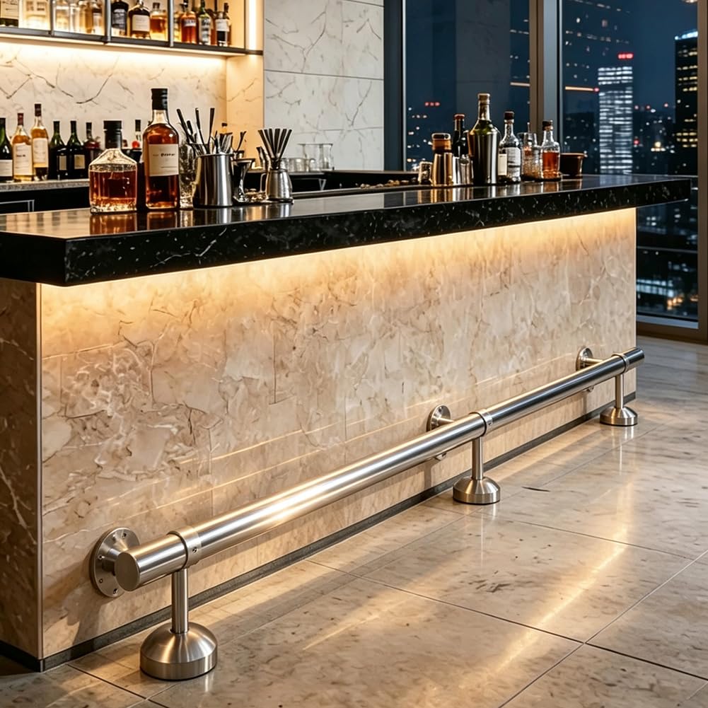 HEFJIAYCIQ Stainless Steel Bar Foot Rail Kit, Undercounter Mount Hardware Bracket Kit, for Indoor and Outdoor Bars,Silver,420cm/13.8ft