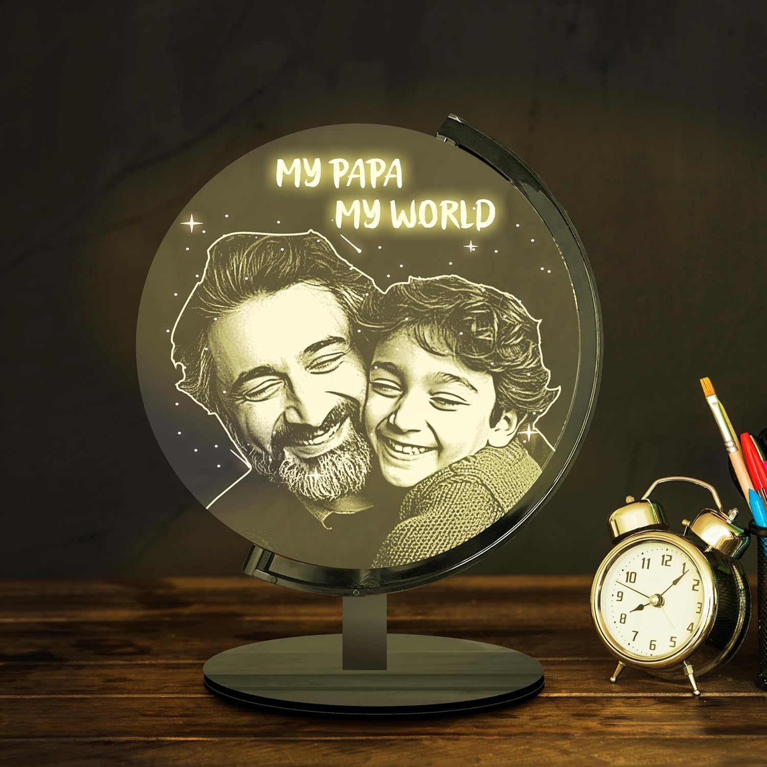 ZOCI VOCI Personalized “My Papa My World” Love Lamp, Circular LED Photo Lamp for Papa, Birthday Gift for Dad, Birthday Gift for Father, Personalized Gift for Men 4