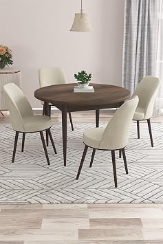 Kea Serisi Yuvarlak Barok Ah ap Desen Mutfak Masa Tak m , 90x90 cm, 4 Krem Babyface Sandalye