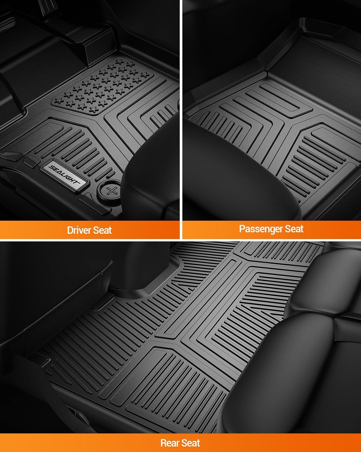 SEALIGHT Floor Mats Compatible for 2015-2026 Ford F150 SuperCrew/Crew Cab Car Mats All Weather Protection Custom Full Set Include 1st and 2nd Row, Automotive Floor Liner Black TPE 3PCS