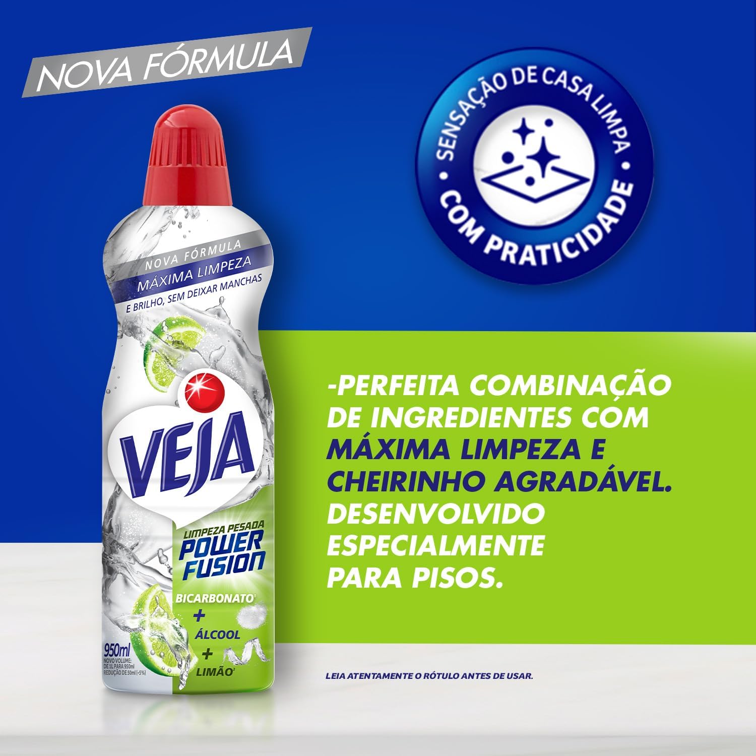 Veja Limpeza Pesada Power Fusion Limão Limpador de Pisos 950ml Veja Limpeza Pesada Power Fusion Limão Limpador de Pisos 950ml