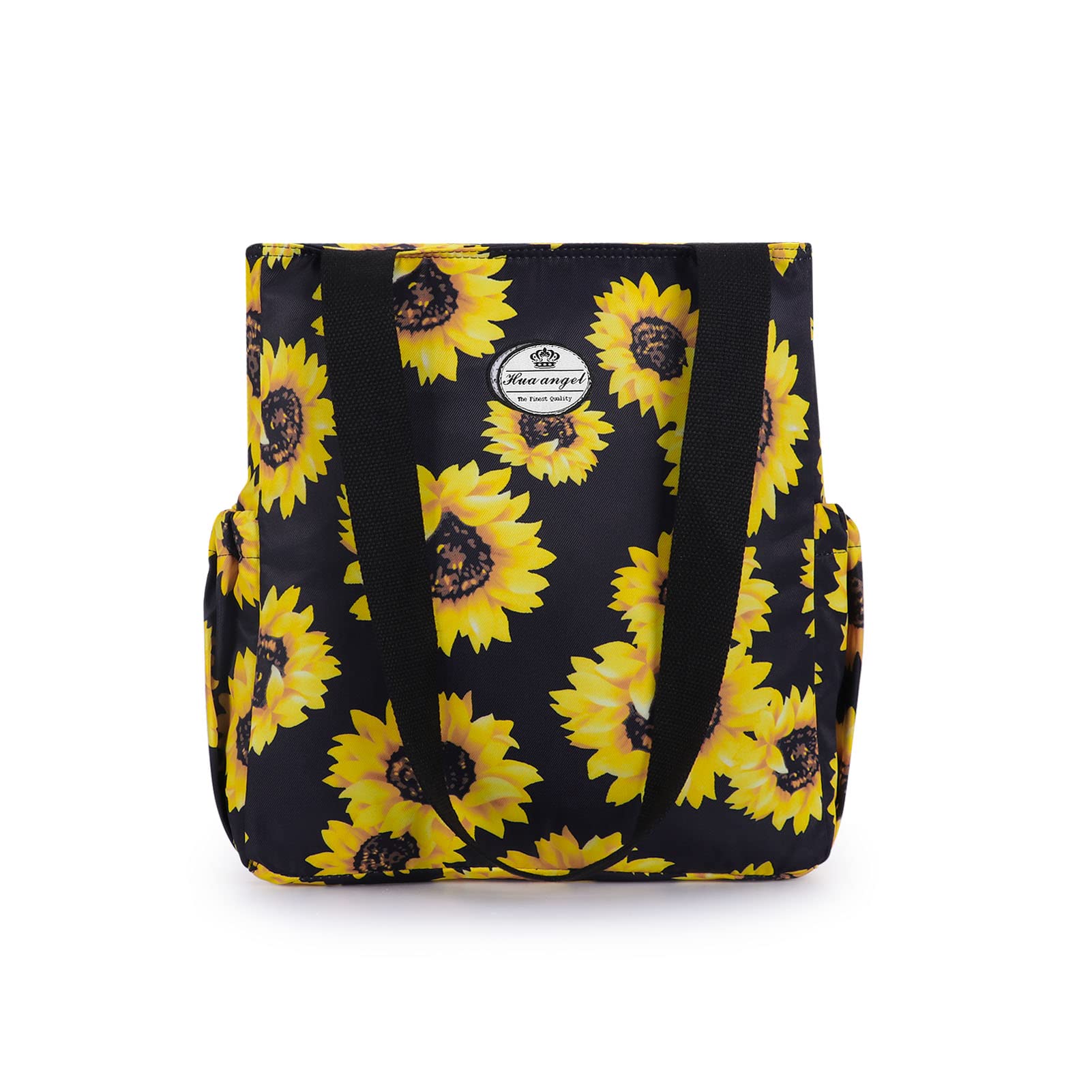 HUA ANGEL Floral Tote Bag - Casual Shoulder Bag Daily Tote Bag with Zipper Gym Travel Shopping Work Handbag for Women