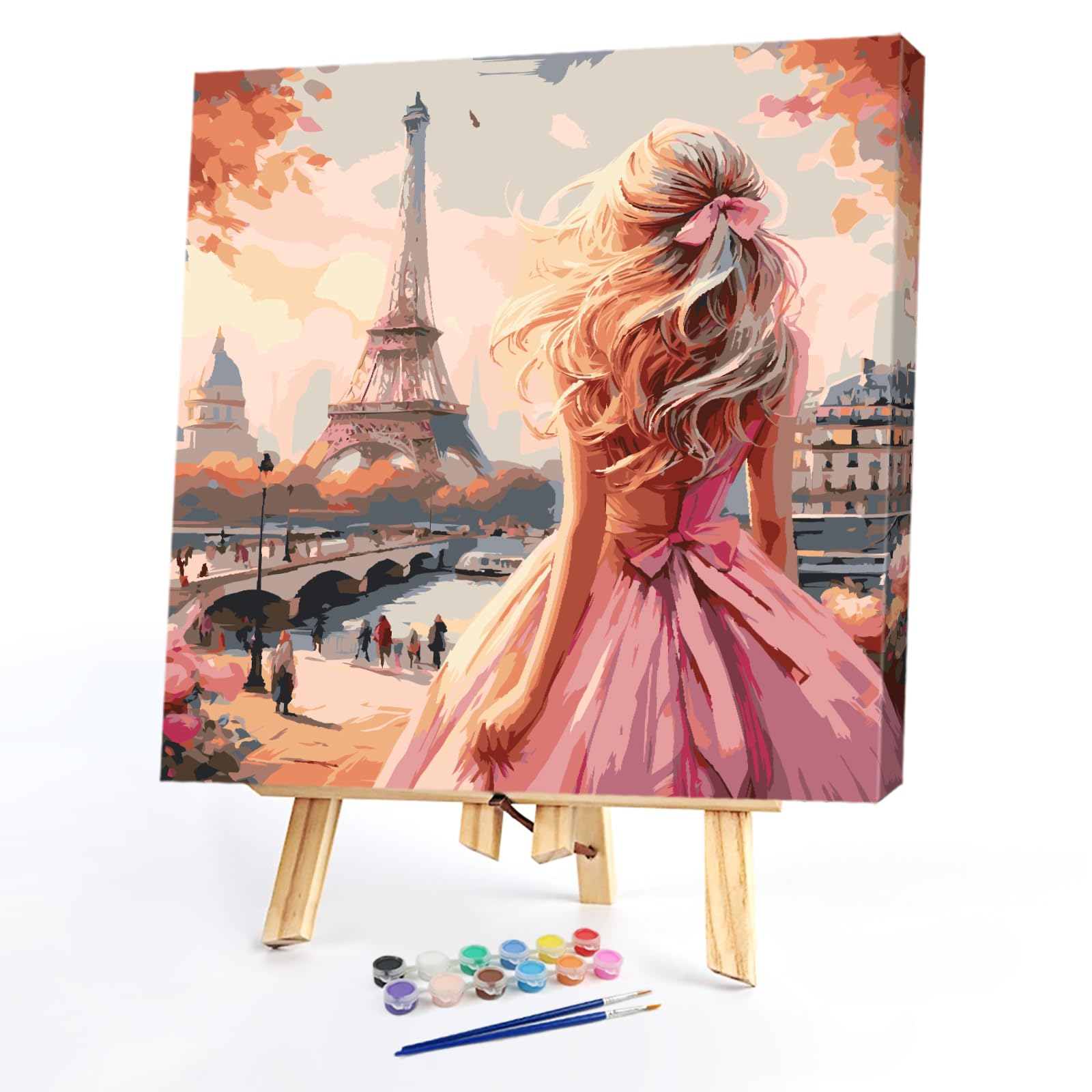 POETRYDRAW Paris Dream DIY Paint By Numbers Kit on Canvas 35x35cm with Frame Canvas Oil Painting Number Painting for Adults Wall Home Decor (Paris Dream)