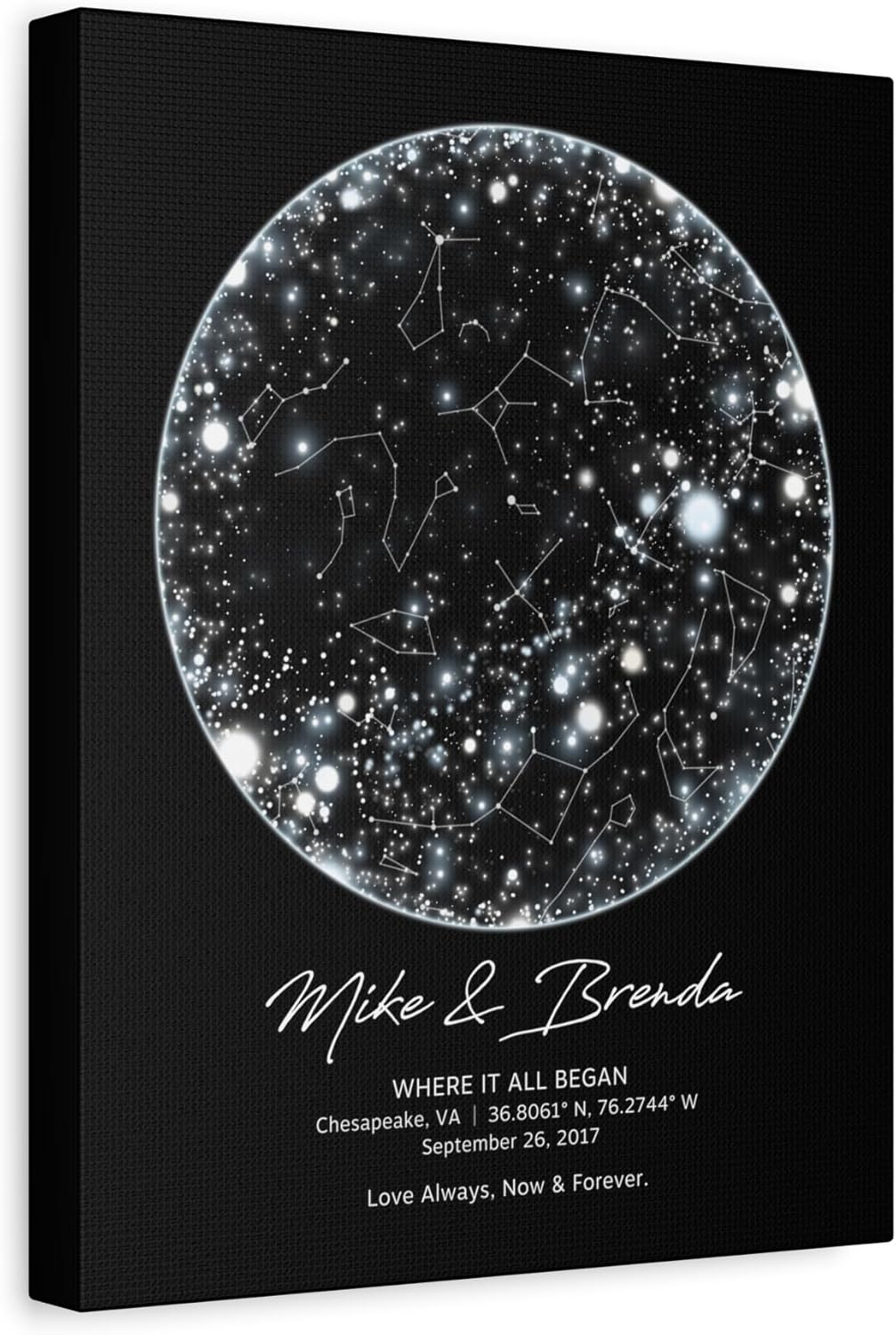 Custom Star Map Print or Canvas (9 Designs, Multiple Sizes), Personalized Constellation Map, Night Sky by date Wall Art, Unique Gift - Special Occasion, Wedding, Anniversary, Valentines Day) - Image 9