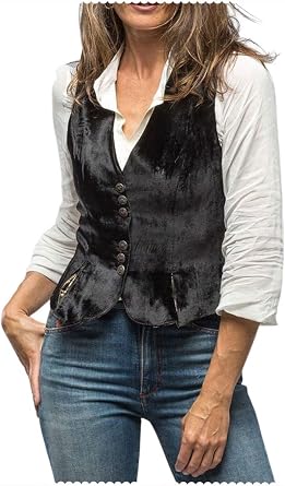 Womens Solid Suede Leather Vest V-Neck Waistcoat | Sleeveless Crop Top With 4 Button Front And 2 Pockets
