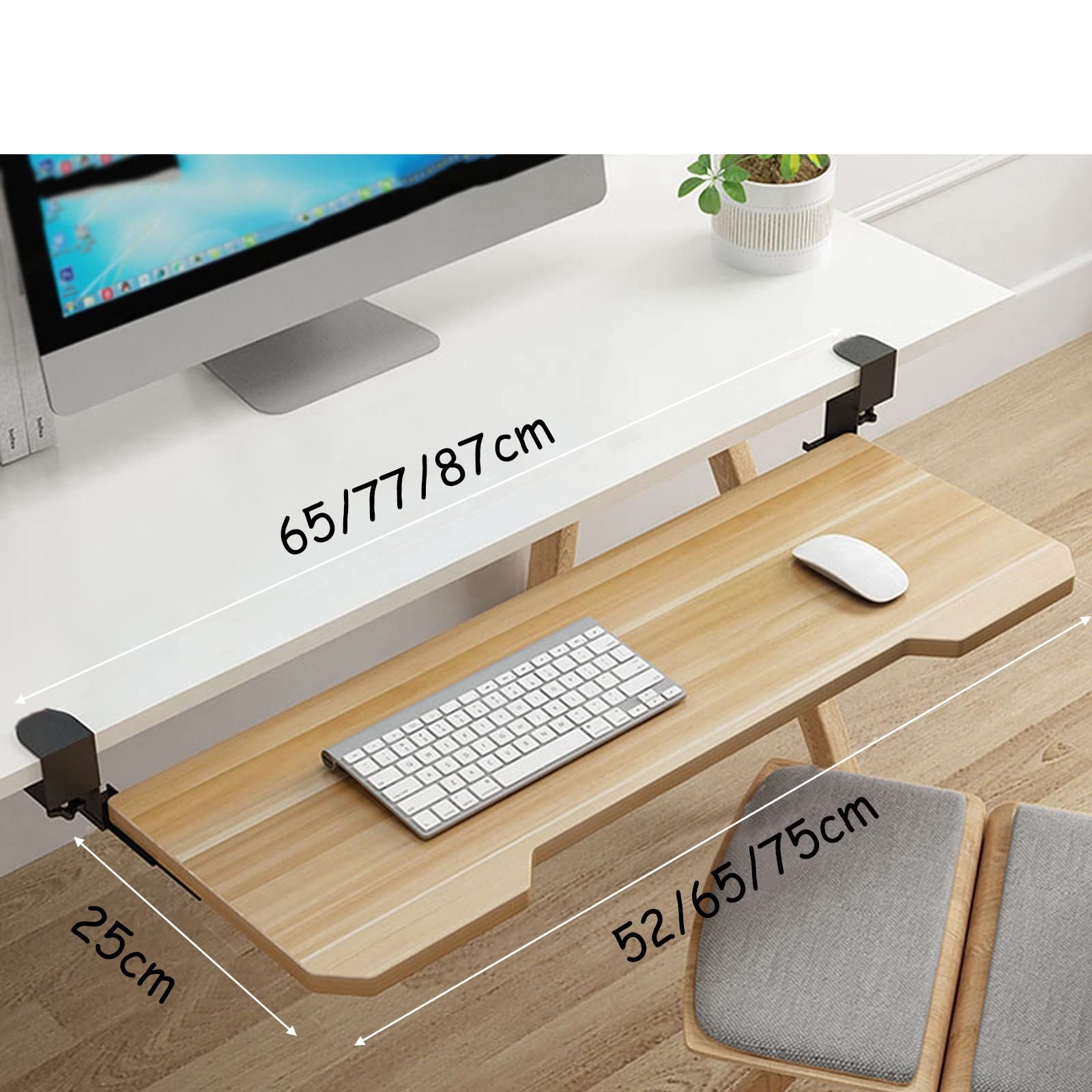 Ergonomiczna drewniana taca na klawiaturę z prowadnicami kulowymi 36 cm, szuflada pod klawiaturę, zoptymalizowana przestrzeń robocza, kompatybilna z klawiaturą i myszką, oszczędność miejsca