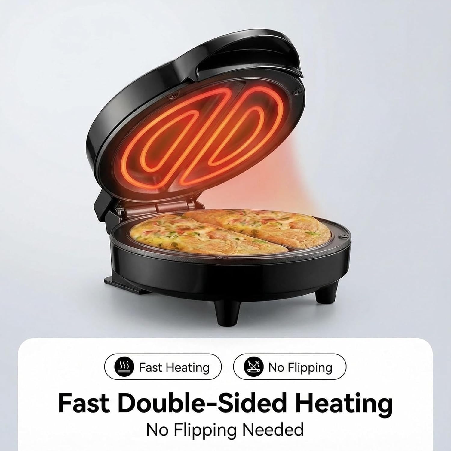 Dual-Zone Electric Omelette Maker, 1000W Double-Sided Egg Cooker with Non-Stick Plates, Indicator Lights, Cool-Touch Handle, Compact Breakfast Maker for 2 Omelettes