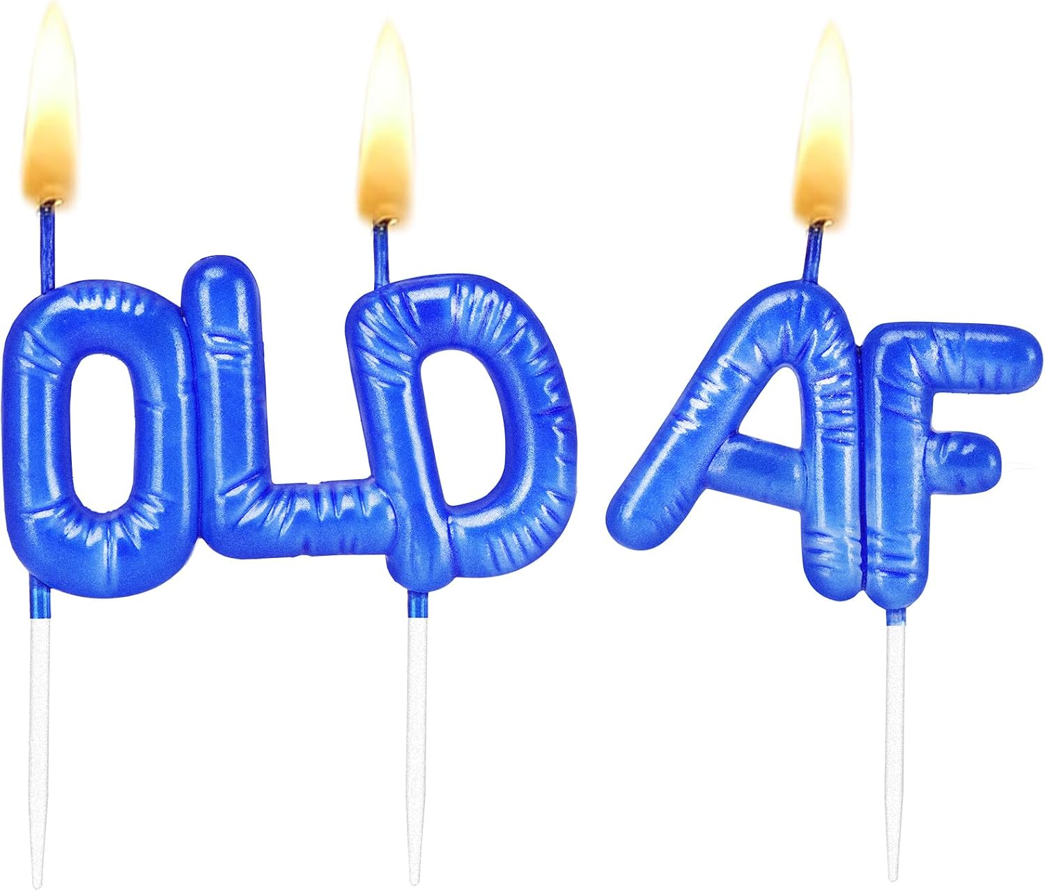 Metallic Blue Funny Birthday Candles, Old AF Comedic Candles, Pearlized Letter Joke Cake Candles for Retirement Celebrations and Milestone Birthdays