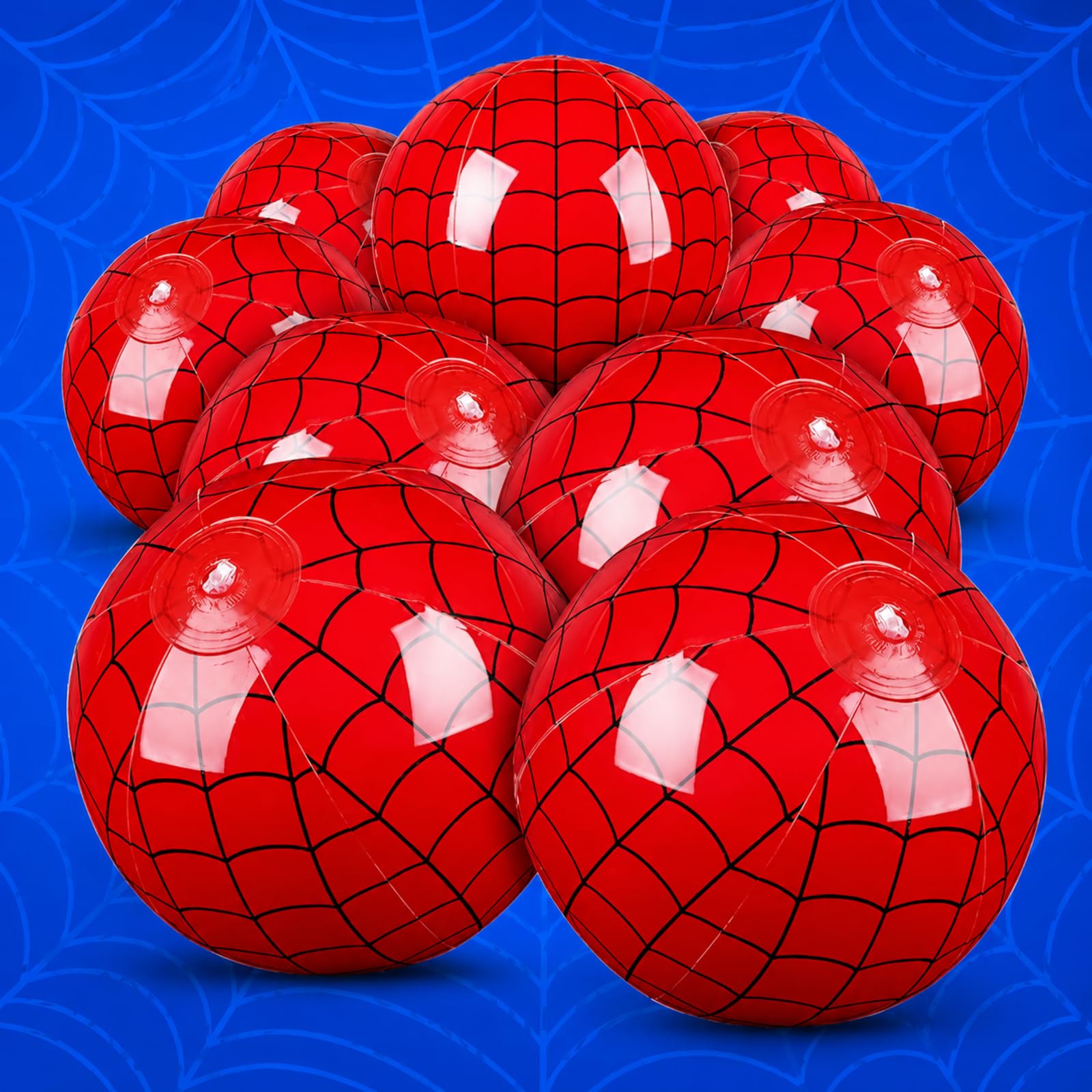 Photo 1 of Hollowfly 12 Pack Spider Web Themed Beach Ball for Kids 7.87" Bulk for Summer Pool and Beach Game Gifts Blue and Red Spider Web Birthday Party Supplies End of the Year Class Party Decorations Favor