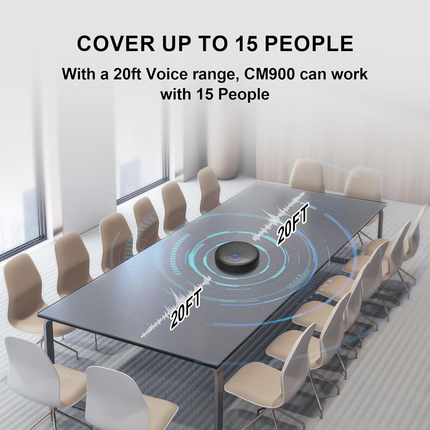 CM900 Conference Speaker and Microphone, 4 AI Mics 360° 20ft (7m) Voice Pickup, Noise Reduction, USB C & Bluetooth 5.3 (20m & 66ft) Speakerphone for 16 People, Compatible with Leading Platforms - Image 4