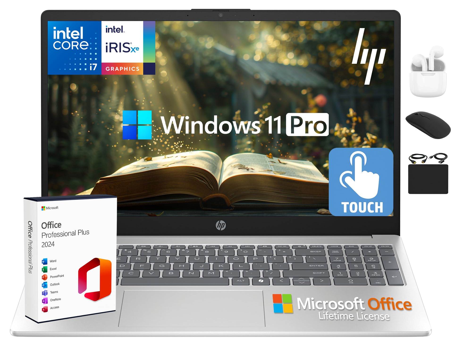 15.6” FHD Touchscreen Laptop 2025-2026 Student Business, Ultra Powerful AI Computer, Lifetime Office, 10-Core Intel i7, 16GB RAM, 1TB Storage (512GB SSD+500GB Ext), Wi-Fi 6, HubxcelAccs, Win 11 Pro