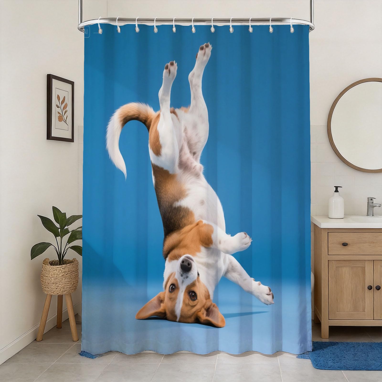 Hongduo 3D Beagle Shower Curtain for Stalls Bathtubs Cute Animals Bathroom Decor Shower Curtain Set Polyester Fabric Waterproof 180x180cm/71X71 Inch with Hooks