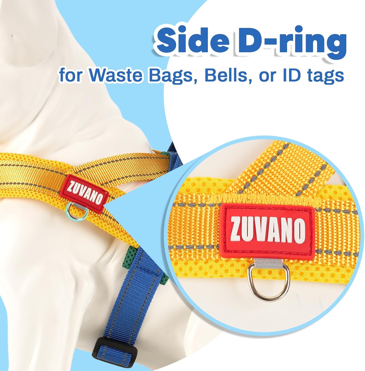 Yellow Escape Proof Dog Harness with Handle Freedom No Pull Lightweight Soft Mesh Vest Medium Sized Dogs Front Hook, Chest Adjustable Reflective Dog Harness with Quick Release Buckle, Yellow/Blue, XL