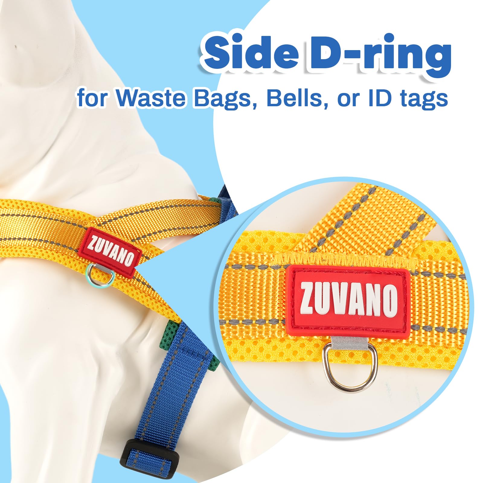 Yellow Soft Dog Harness Medium Sized Dog, Freedom No-Pull Escape Proof Front Clip Dog Harness – Adjustable Reflective Padded Vest with Handle & Quick-Release Buckle, Yellow/Blue, M - image 7