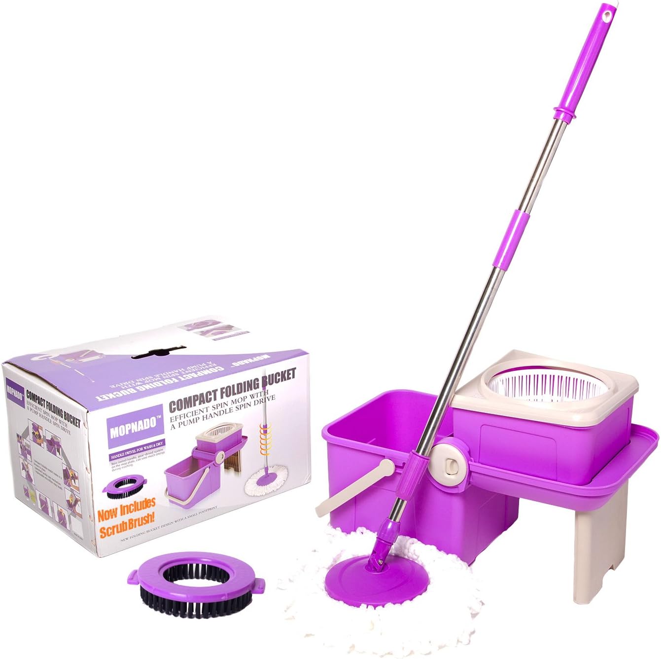 Mopnado Deluxe Compact Folding Spin Mop - Microfiber Mop with Bucket for Hardwood Floor and Dust - Foldable Purple