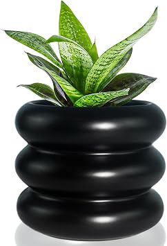 4.7 Inch Modern Flowerpot Black Ceramic Glazed Succulent Planter Indoor Unique Pot Drainage Hole Planter for Small Bubble Porcelain Herb Snake Plants