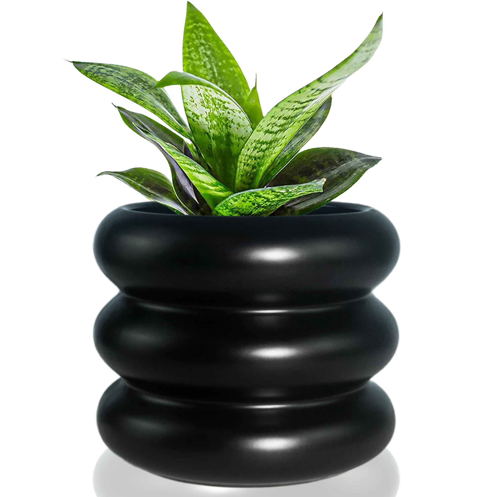 Cusmation Modern Plant Pot 4.7 Inch Black Ceramic Planters for Indoor Plants Unique Pots for Plants, Boho Planter Pots with Drainage Holes Small Ceramic Pots Bubble Flowerpot Home Decor — image 1