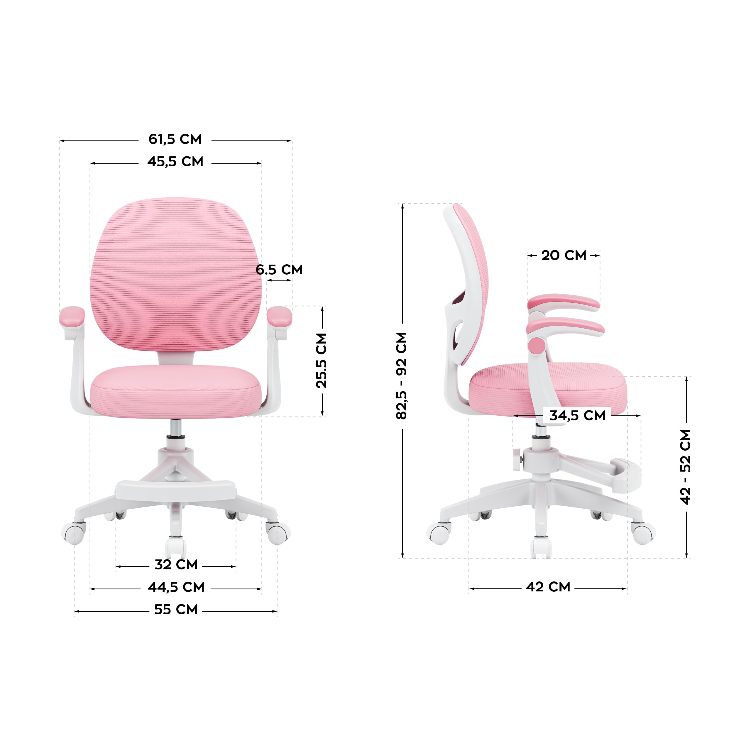 MARK ADLER Junior 3.1 ergonomischer Schreibtischstuhl Kinder & Jugendstuhl - Mit Fußstütze - Höhenverstellbar - Für gesundes Sitzen - Mitwachsend 90–170 cm - Klappbare Armlehnen 0–90° - Rosa