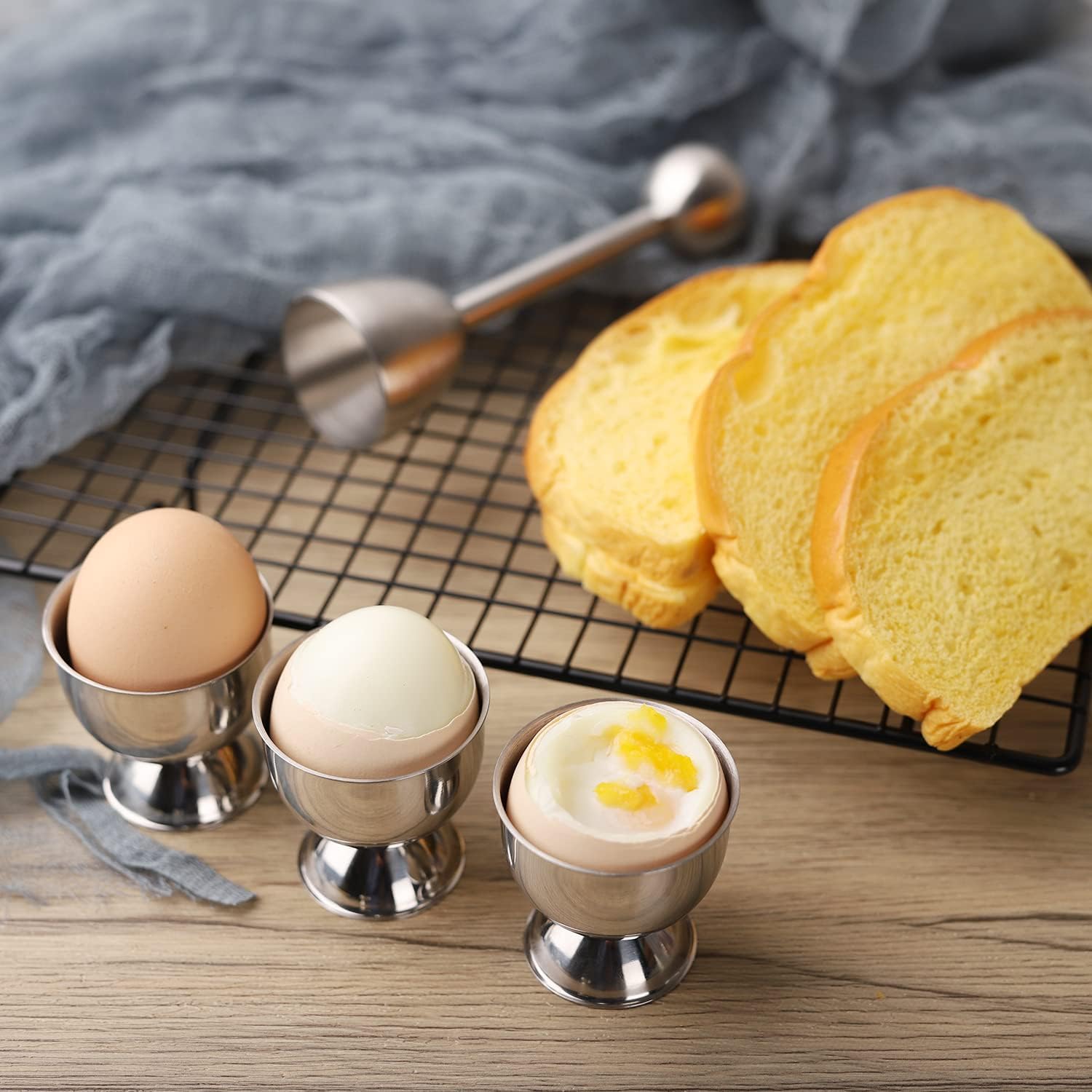 Egg Cracker Topper Set of 13 Egg Cups for Soft Boiled Eggs Tool Set Includes 1 Egg Topper Cracker 6 Egg Cups 6 Spoons (egg cup 13)