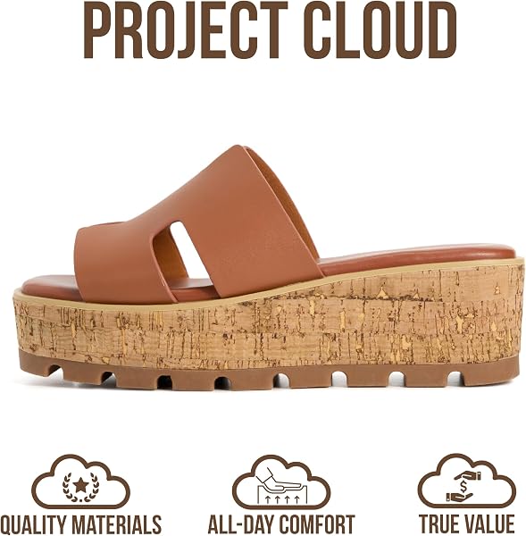 Project Cloud 100% Genuine Leather Wedge Platform Sandals Women Footwear - Memory Foam Insole and Non-Slip Platform Slides for Women - Lightweight Womens Sandals (MILA,COGLEA,8M) - 3