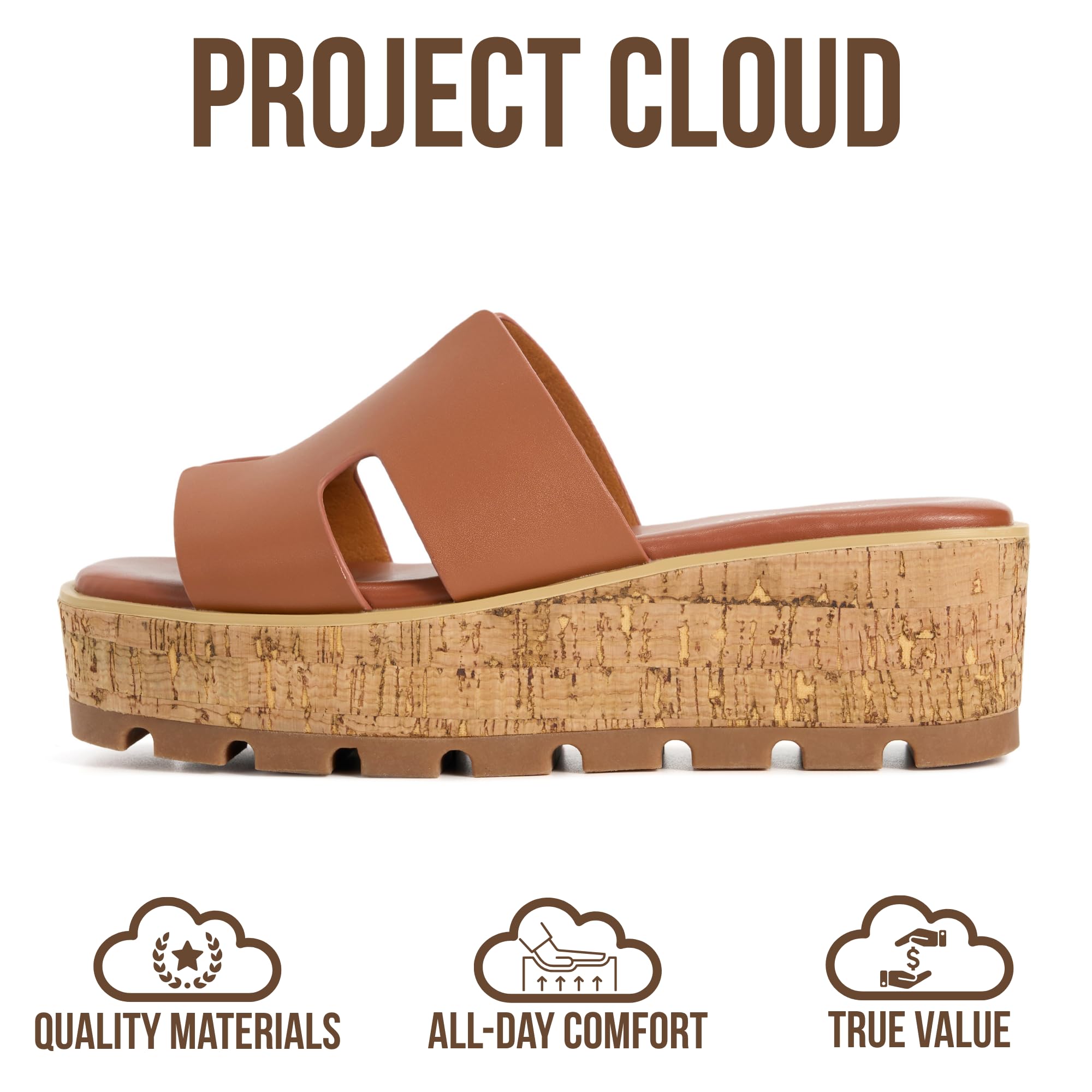 Project Cloud 100% Genuine Leather Wedge Platform Sandals Women Footwear - Memory Foam Insole and Non-Slip Platform Slides for Women - Lightweight Womens Sandals (MILA,COGLEA,8M) — view 3