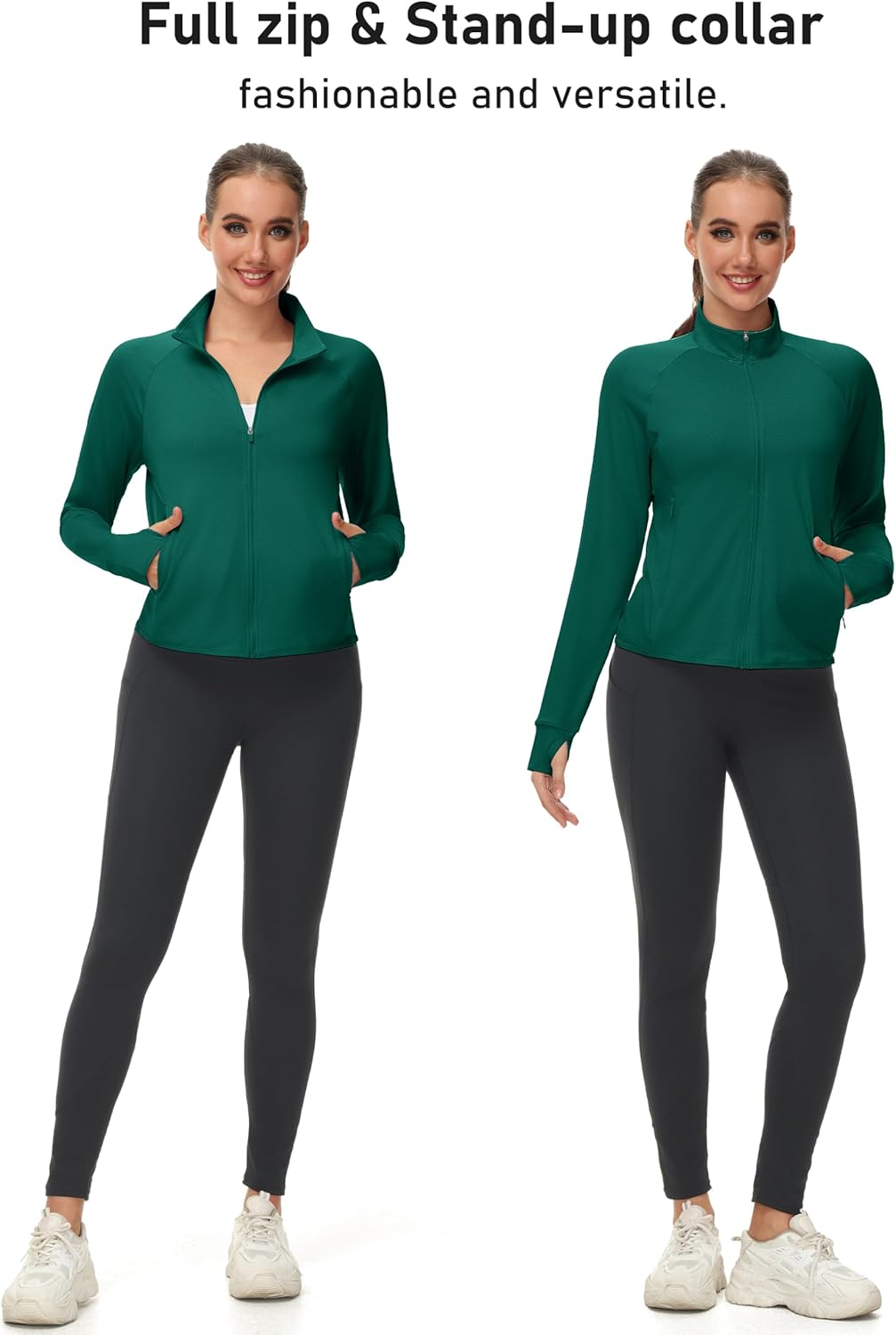 MAGCOMSEN Women's UPF 50+ Lightweight Zip Up Jackets Cropped Athletic Workout UV Protection Sun Shirt Running - Image 6