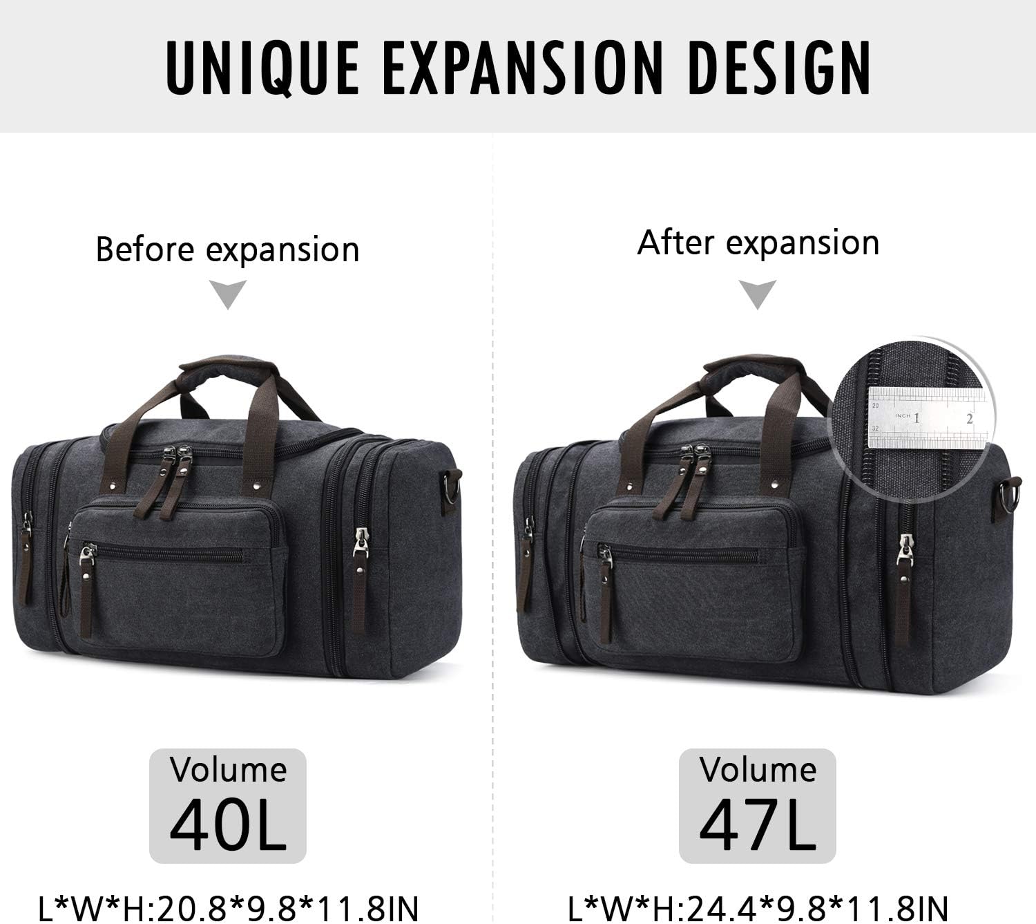  | Toupons Travel Duffel Bag for Men Canvas Overnight Weekend Bag (Black ) | Travel Duffels