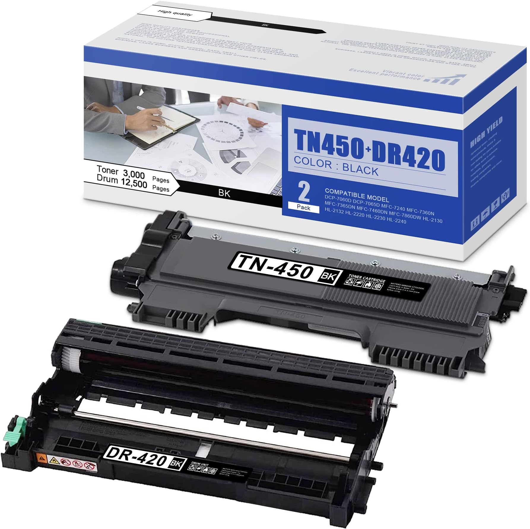 2-Pack TN-350 Compatible Toner Cartridge For Brother DCP-7020, HL-2030, HL-2040 Printers 7 thumbnail image