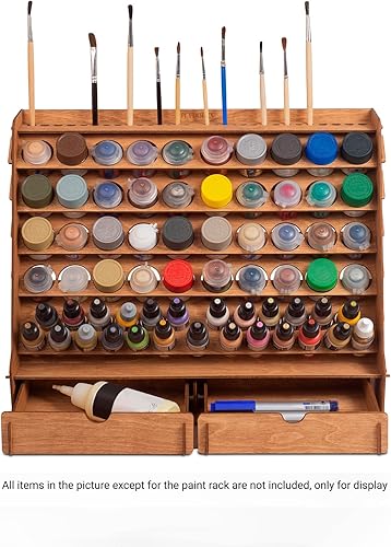 Miniatura 6 de Plydolex Organizador de pintura con 65 agujeros de 2 tamaños para juego de pintura en miniatura, estante de almacenamiento de pintura de madera para