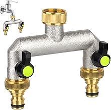 2-Way Tap Water Distributor Made of Brass, Water Distributor 3/4 Inch, Water Connection Distributor with 3/4 Inch Adapter, for Home, Yard, Washing Machine, Garden Hoses