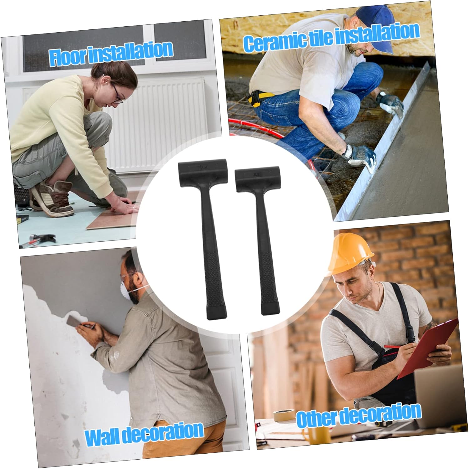 STOBOK 2 Pcs Non-Slip Rubber Flooring Hammers for Tile Installation Heavy Duty Mallet Steel Core for Marble and Wood Flooring Projects