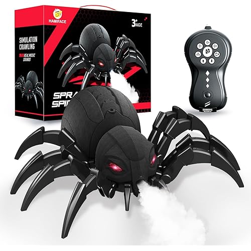 sumsync Realistic RC Spider Robot, Remote Control Spider Toys with Spray/Light/Music, Gifts for 6 7 8 9 10 11 12 Year Old Boys Girls, Christmas Birthday Halloween Easter Toys for Kids