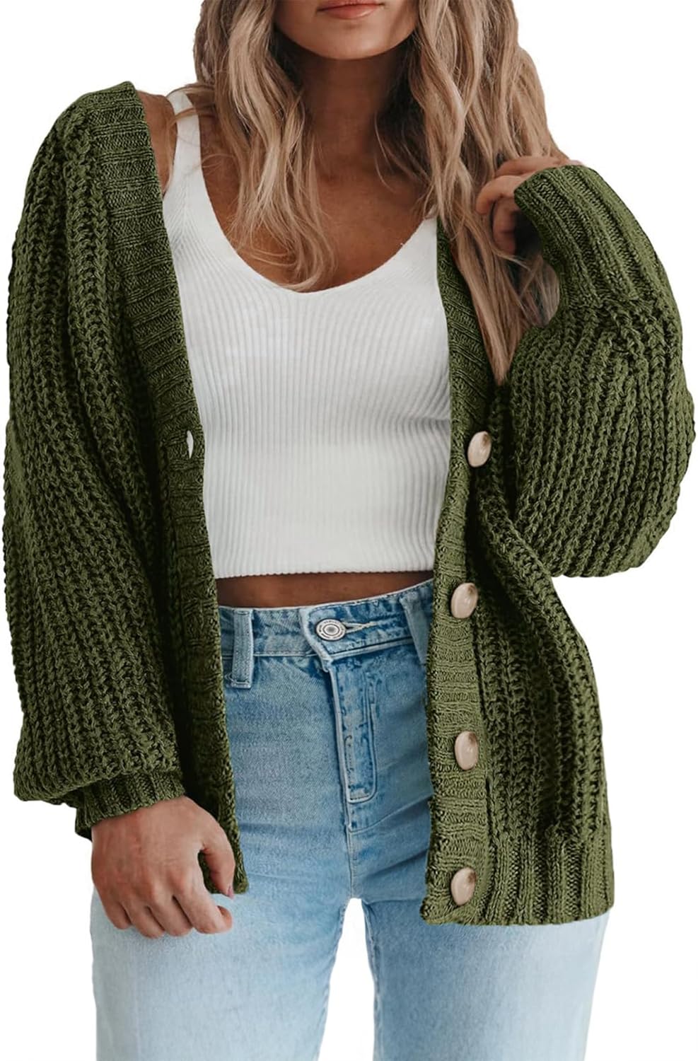 Eytino Womens Plus Size Cardigan Sweater Long Sleeve Button Down Chunky Knit Open Front Cardigans Outwear(1X-5X)