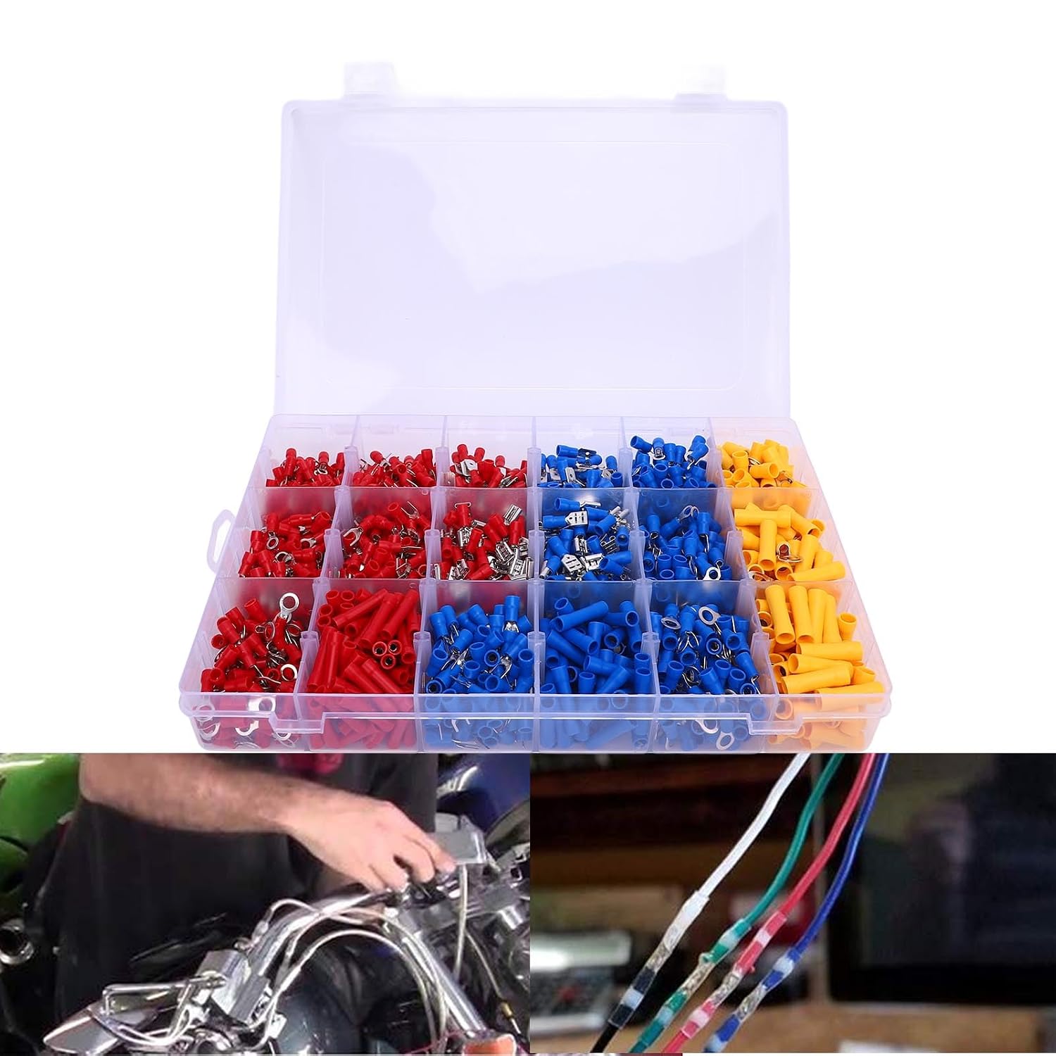 Luocute 1500Pcs Wire Connectors, Electrical Connectors Butt Terminals Ring Fork Spade Butt Connecting Kit Wire Crimp Connecting, Marine Automotive Boat Truck Cable Terminals