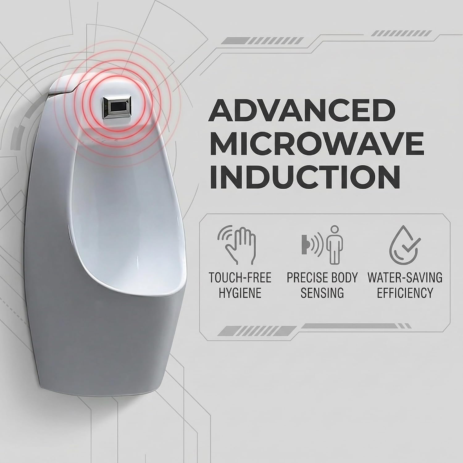 Smart Automatic Sensor Urinal for Men, Wall Mounted Ceramic Urinal with Intelligent Infrared Flush, for Home Bathroom and Commercial Use, Space-Saving Design(White-Floor Drain)