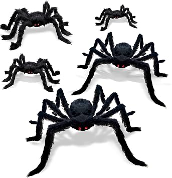 CH HAICHENG 5 Pcs Halloween Spiders Decorations, Realistic Spiders Halloween Decor Indoor Outdoor