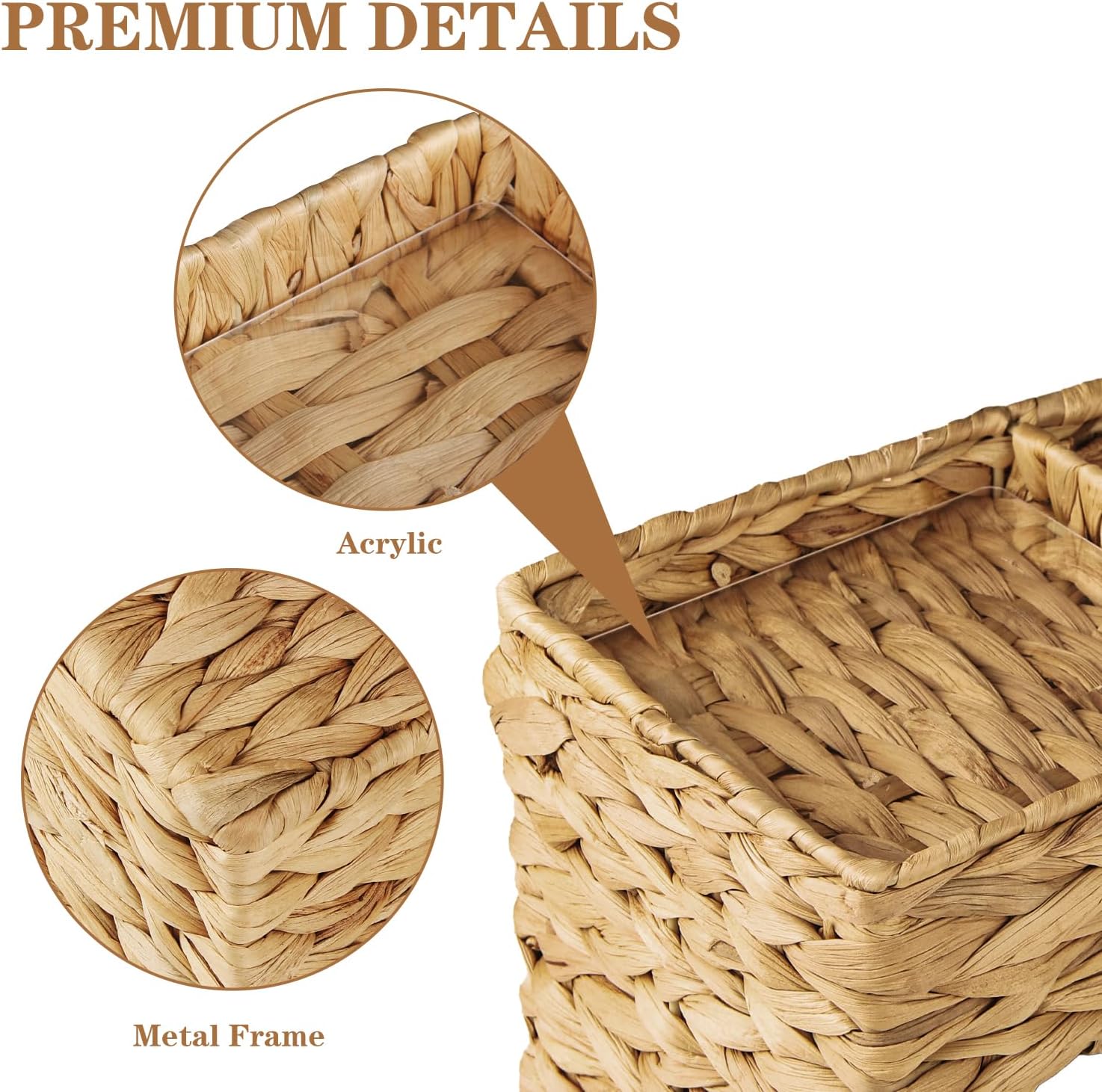 Woven Tissue Box Cover Square with Storage Tray, Tissues Cube Box Holder | Farmhouse Wicker Facial Tissue, Water Hyacinth Dispenser and Organizer for Bathroom, Countertop, Vanity, Nightstand, Decor