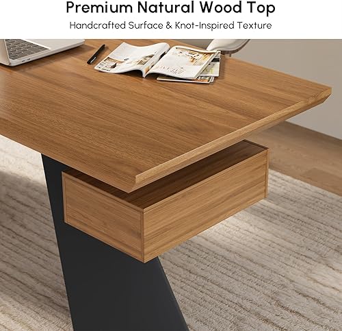 Miniatura 3 de homary Escritorio ejecutivo moderno de 70 pulgadas, escritorio de oficina en casa con cajones, escritorio de madera maciza natural, escritorio de