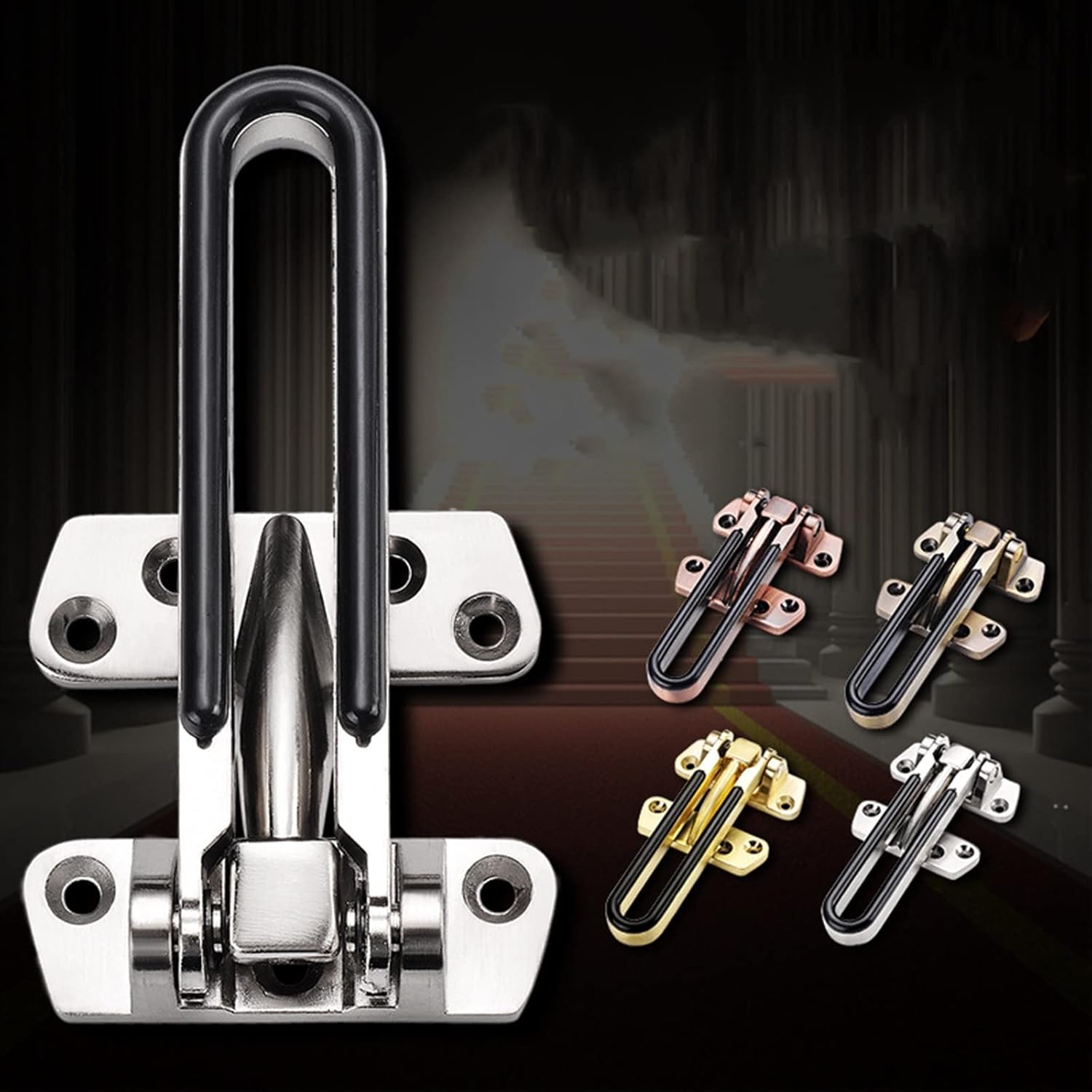 Door Guard Zinc Alloy Hasp Latch Lock Chain Theft Clasp Window Cabinet Locks for Home Hotel 1Pcs(Brushed Silver)