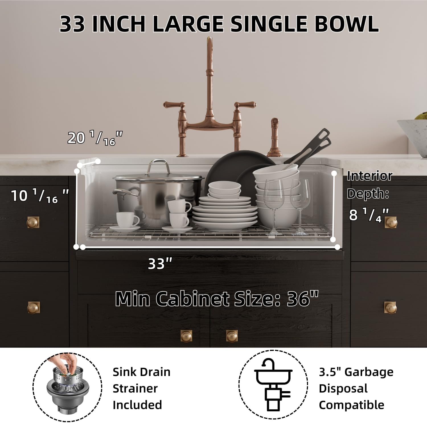 Farmhouse Sink 33 Inch, Los Flexi 33"W x 20"D Farm Workstation Sink, Fireclay Kitchen Sink White with Drying Rack, Cutting Board and Drain Strainer, Reversible Installation