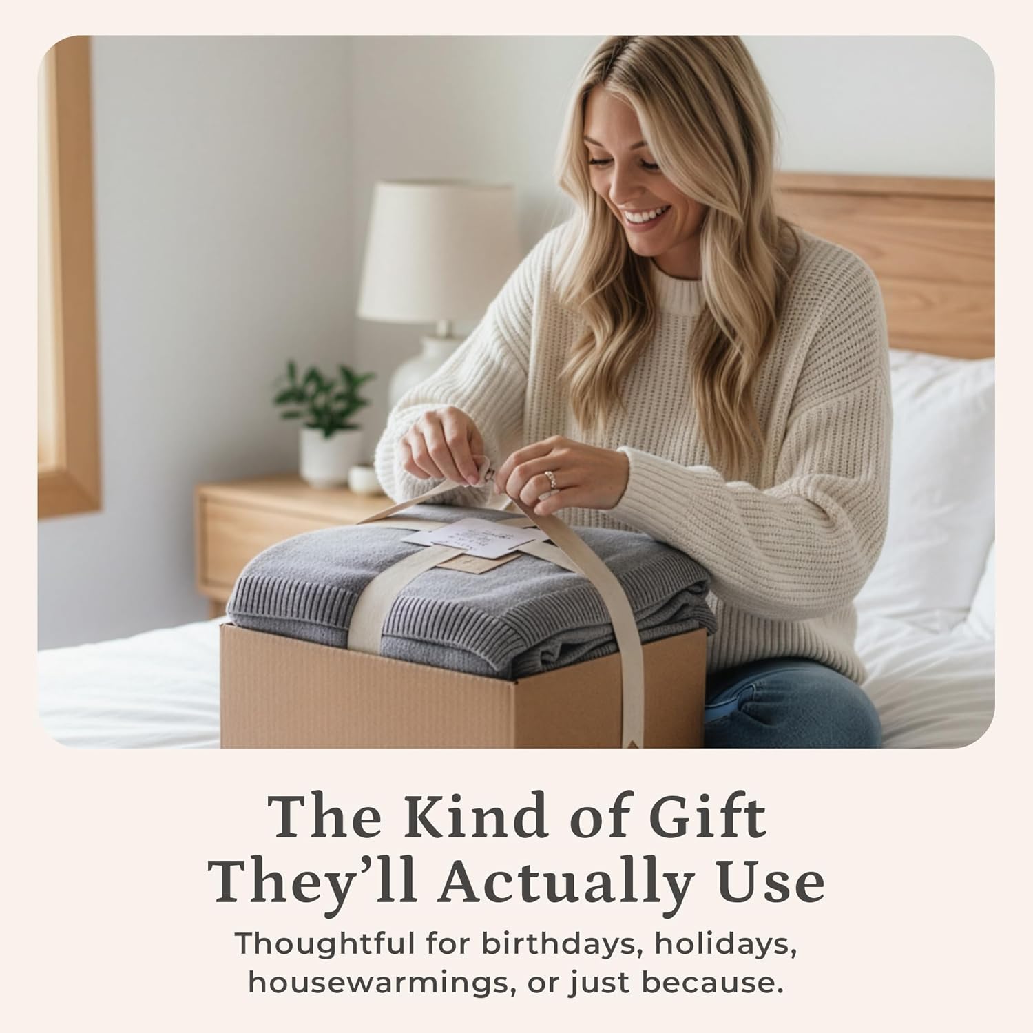 Knitted Cotton Blanket - Soft Cozy Knit Throw Blanket, Lightweight All - Season Cotton Blanket for Bed, Couch, or Living Room - Home Edition Plain Feather Grey