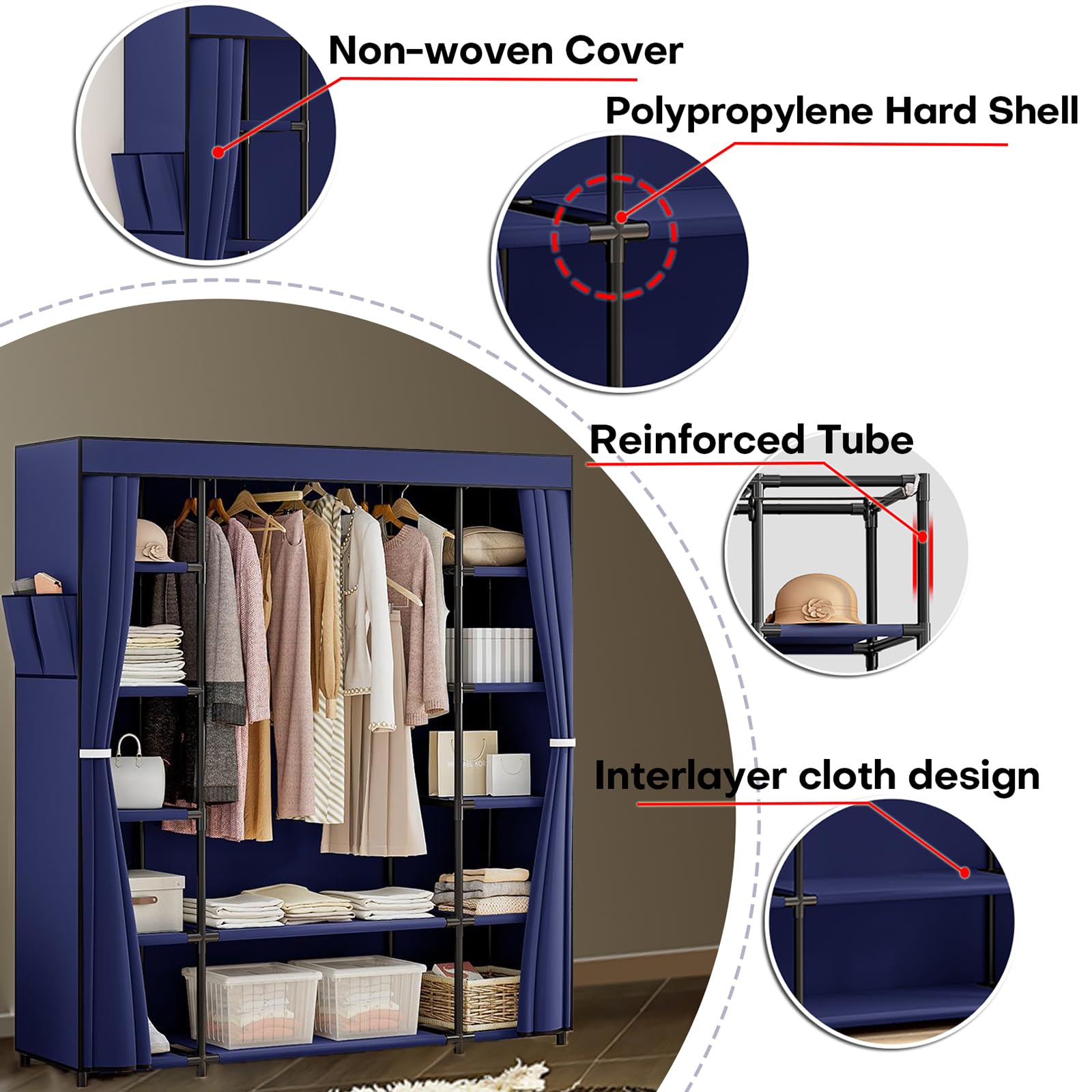 Faltbarer Stoffschrank – Großer Kleiderschrank Aus Stoff, Staubdicht Und Praktisch, Einfach Aufzubauen, Ideal Für Schlafzimmer, Ankleidezimmer, Studentenwohnheim, Camping Oder Keller