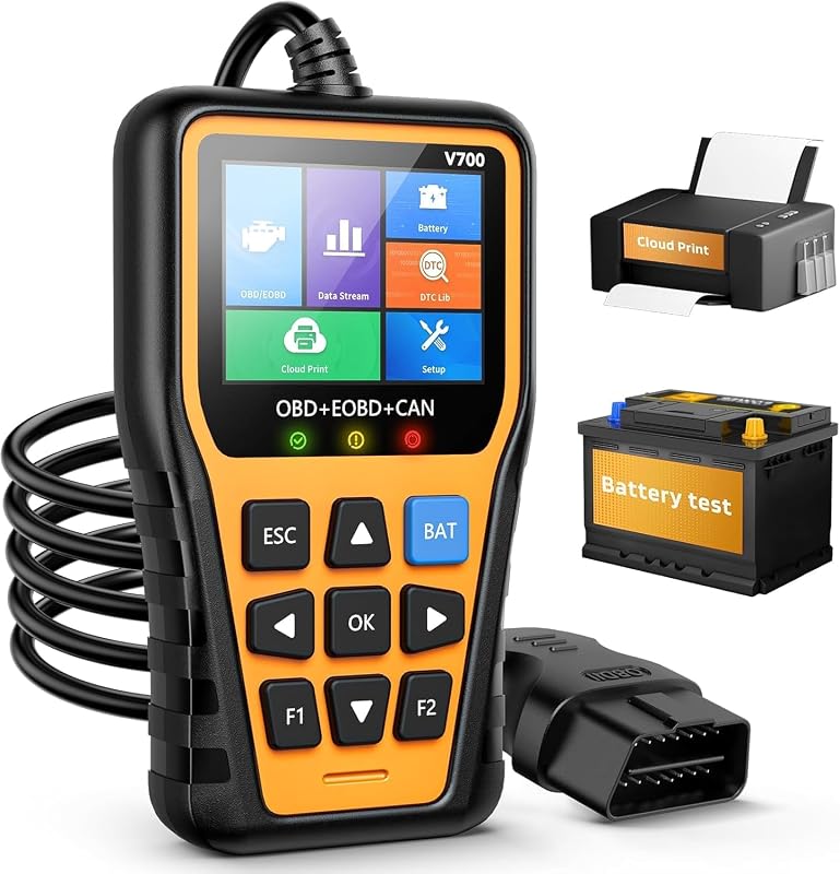 Scanner OBD2 Ziweo V600-01 com teste de tensão, leitor de códigos CAN Plug and Play para veículos OBDII desde 1996, amarelo