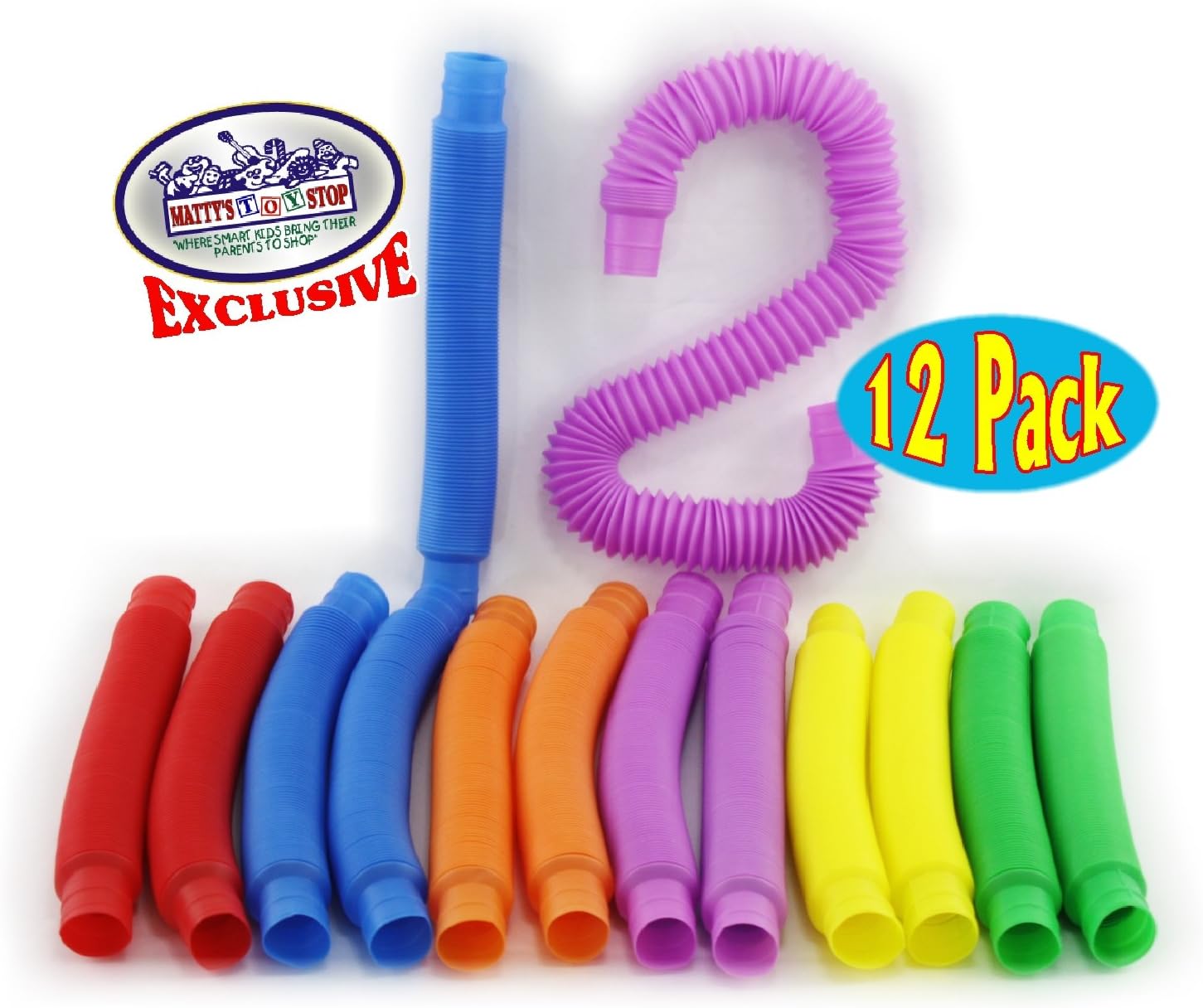 Matty's Toy Stop Pull 'N Pop Multi-Color Tubes (Toobs) with Storage Bag - 12 Pack