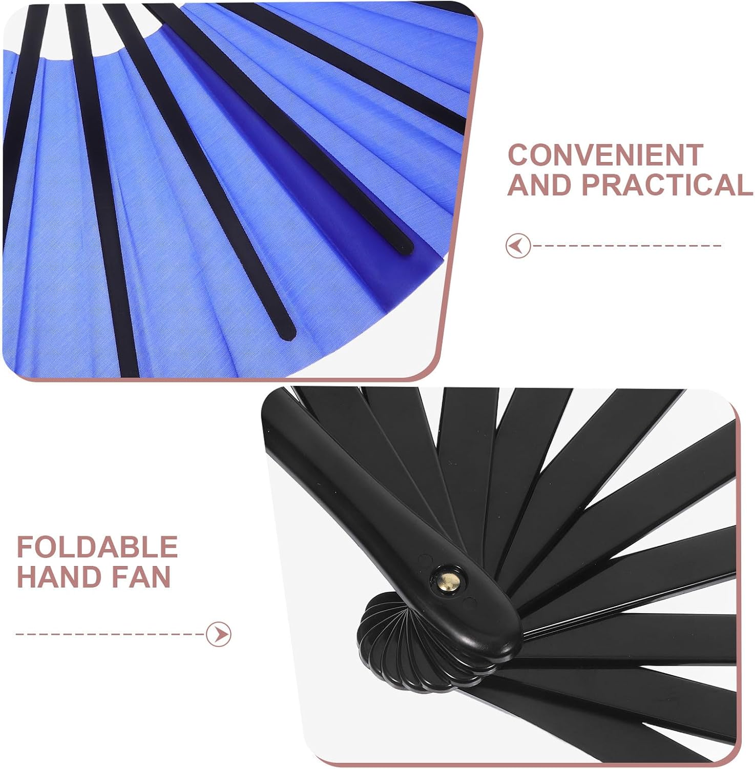 BESPORTBLE 2Pcs Large Foldable Hand Fans Handheld Line Dancing Chinese Kung Fu Tai Chi Prop for Festival Wedding Church Stage Performances Black Red Blue White